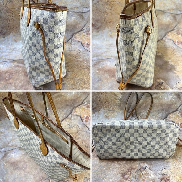 Louis Vuitton Neverfull MM Shoulder Bag Damier Azur Tote Bag w/ Dust Bag - Picture 3 of 13